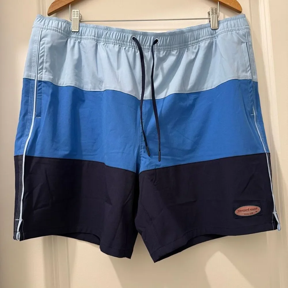 Vineyard Vines 7” colorblock piped chappy swim trunks in blue size XL